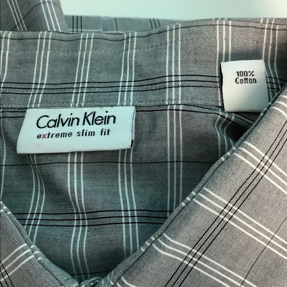 Calvin Klein L Large 16 1/2 Button Front Shirt Plaid Long Sleeve 34 35 Gray NWOT - Picture 7 of 9